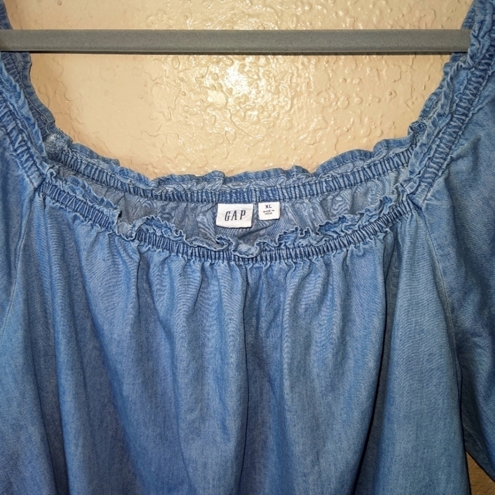 Gap Relaxed Denim Square neck Top size XL - Picture 4 of 10